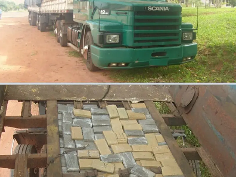 PM aprendem mais de 600 kg de maconha em fundo falso de carreta