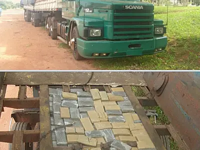 PM aprendem mais de 600 kg de maconha em fundo falso de carreta