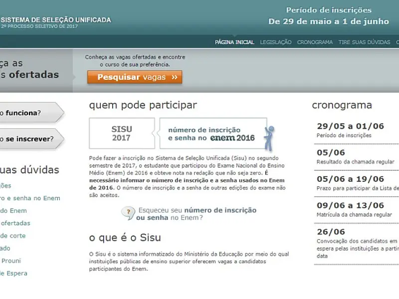 Termina hoje o prazo de inscrição no Sisu