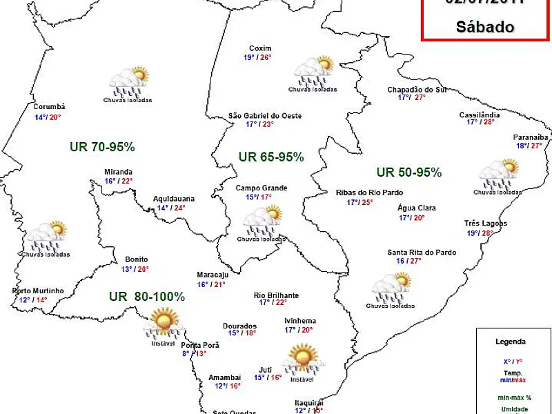 Frente fria deixa sábado chuvoso em MS