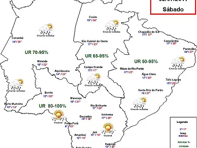 Frente fria deixa sábado chuvoso em MS