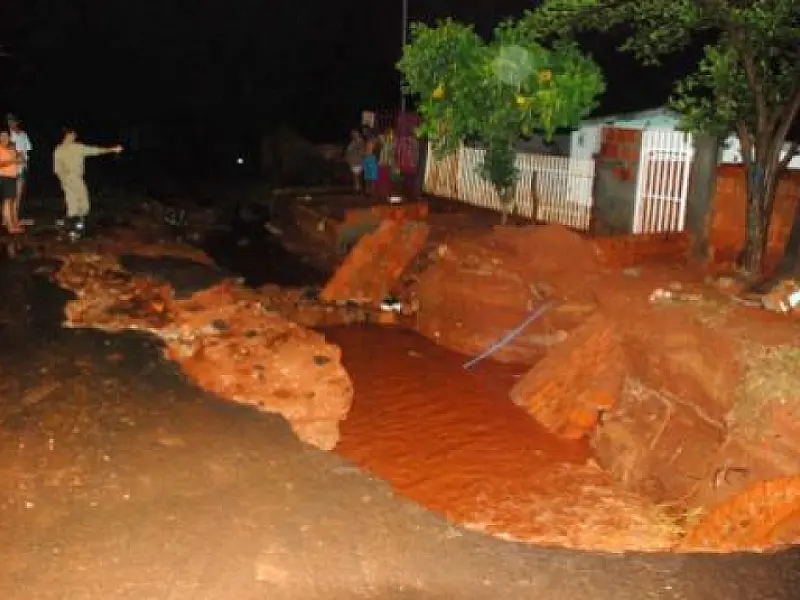 Forte chuva abre cratera e causas vários pontos de alagamentos em Naviraí