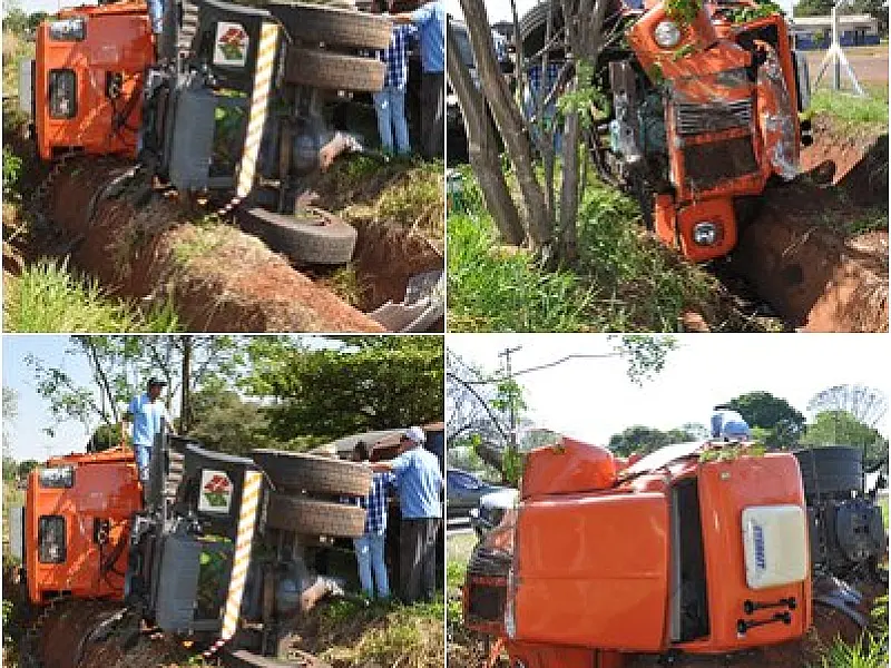 Caminhão que ia para encontro de carros capotou na MS 276