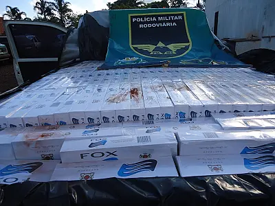 PMR apreende Saveiro abarrotado de cigarros