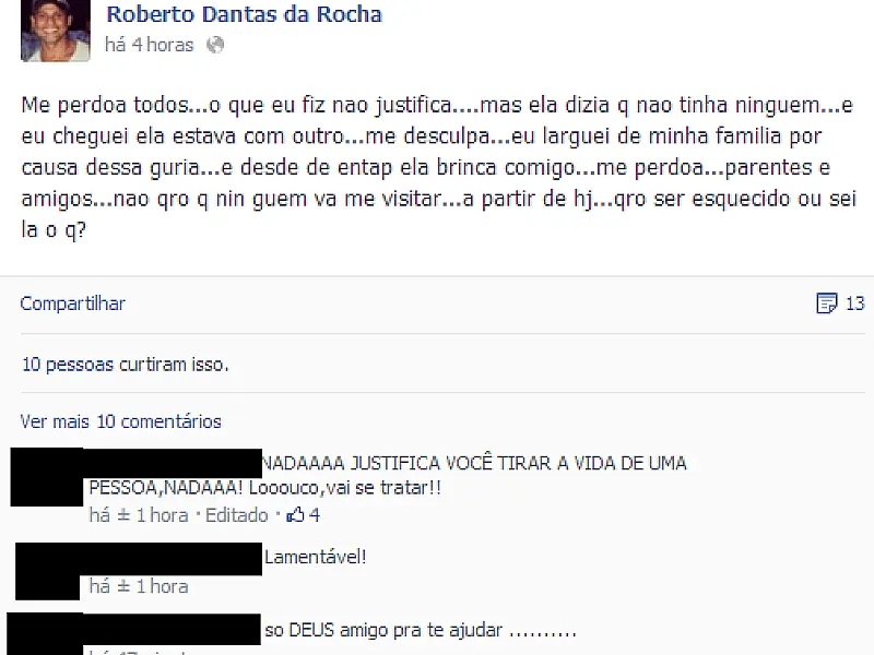Ex-namorado confessa crime de Três Lagoas em rede social