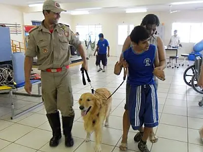 Bombeiros de Corumbá utilizam cães para terapia de crianças da Apae