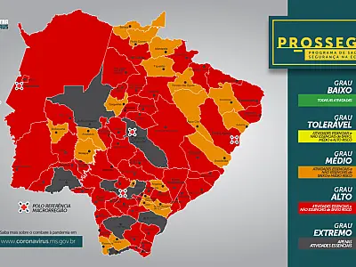 Prosseguir: MS possui sete municípios em risco extremo e 52 com bandeira vermelha
