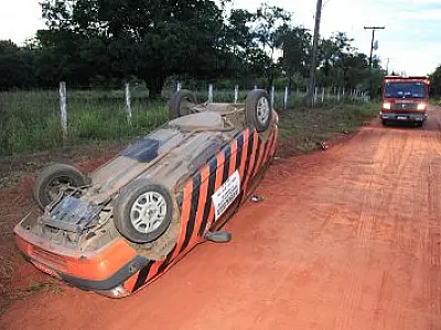 Motorista alcoolizado capota carro após bater em buraco em Coxim