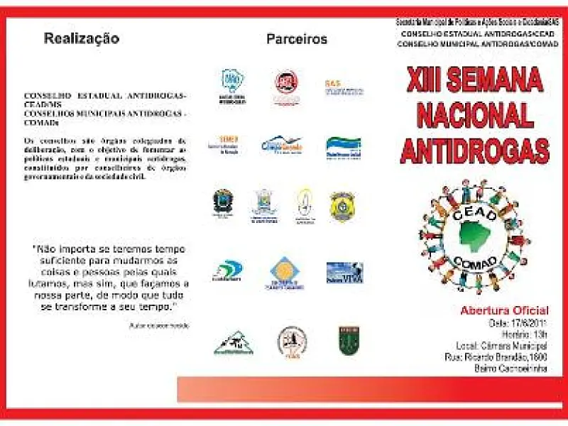 XIII Semana Nacional Antidrogas começa no dia 17
