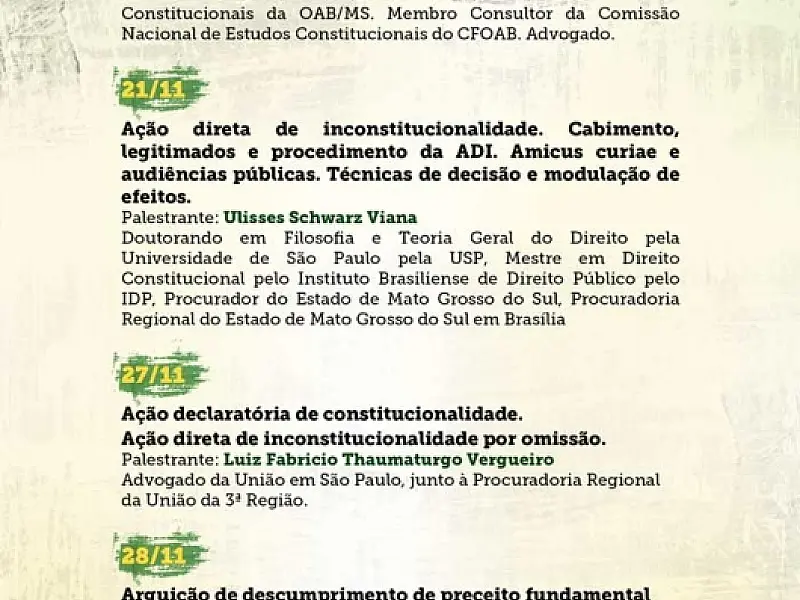 Curso de Ações Constitucionais começa na quarta-feira