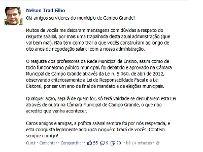 Nelsinho diz que corte do reajuste dos professores é “trapalhada da atual administração”
