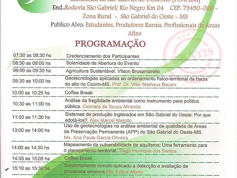 São Gabriel do Oeste sediará II Encontro de Agricultura Sustentável no município