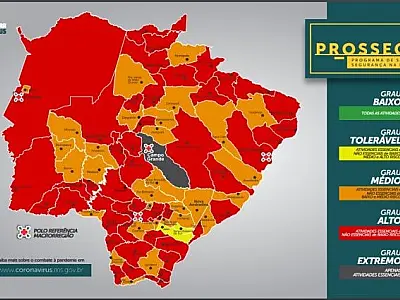 Prosseguir: MS tem 44 municípios na bandeira vermelha e Campo Grande entra na cor cinza, de risco ex