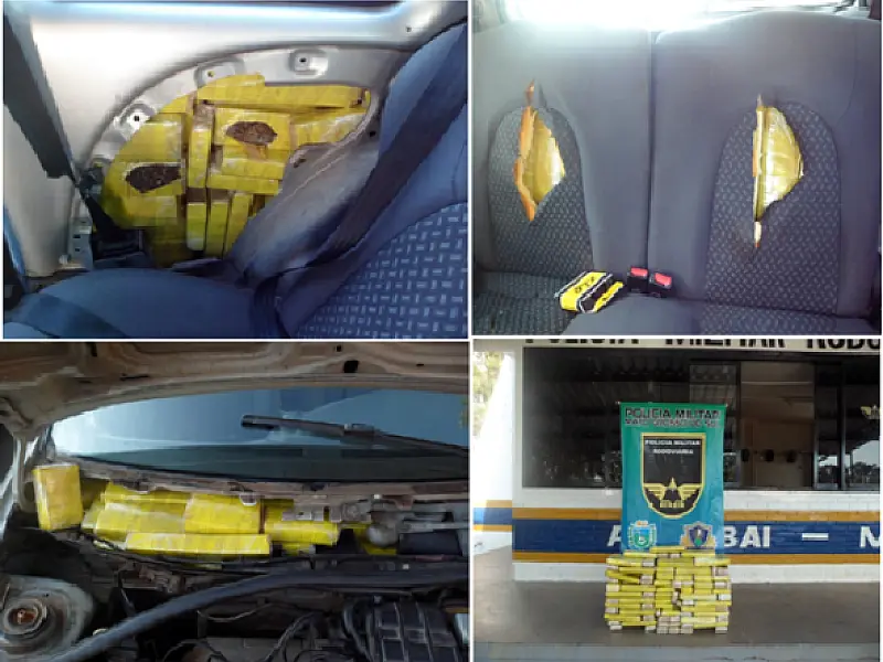 PMR encontra quase 100 kg de maconha em fundo falso de carro