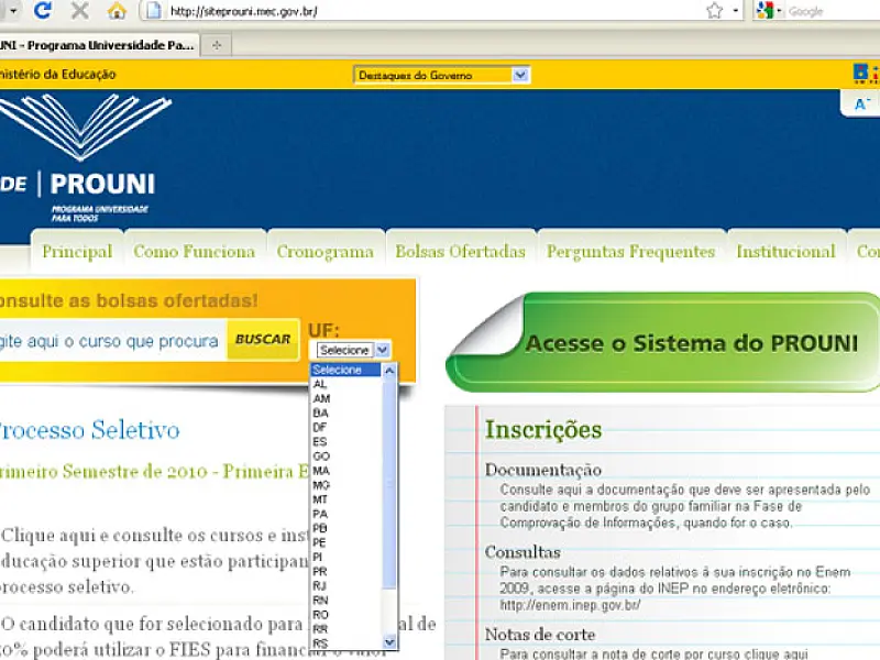 ProUni já tem mais 500 mil inscrições