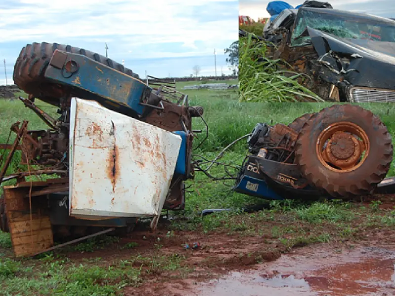 Acidente entre trator e S-10 na MS 306 deixa dois feridos