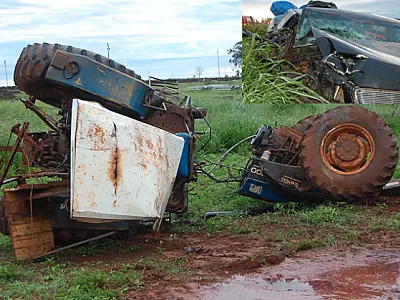 Acidente entre trator e S-10 na MS 306 deixa dois feridos