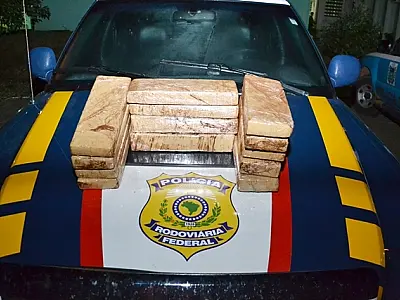 PRF apreende 13,8 kg de maconha em ônibus na BR-163