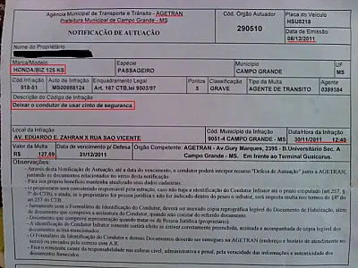 Presidente da Agetran cancela multa aplicada a motociclista por não usar cinto
